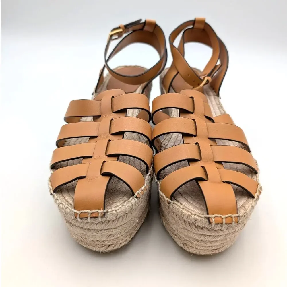 Tory Burch Fisherman Platform Espadrille Sandal Women's Brandy Size US10M EU40.5